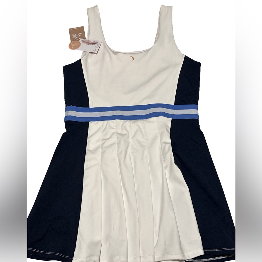 NWT Jessica Simpson Court Sport Tennis Dress White Navy Blue Stripe Size Large - Picture 3 of 4
